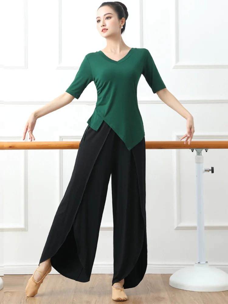 Feminino cordão assimétrico fino ajuste superior e saia de chiffon de cintura alta conjunto de duas peças dança moderna desempenho palco ensaio