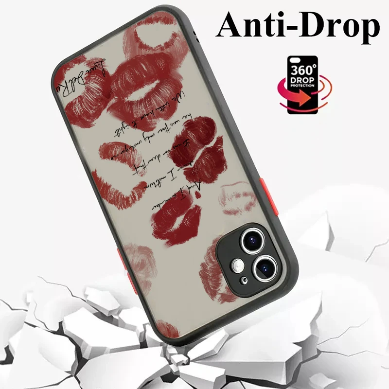 Sexy Girl Red Lips Hard Matte Case for iPhone 14 15 Pro Max Cases iPhon 13 11 12 Pro XR X XS Max 7 8 Plus SE2 Soft Bumper Cover