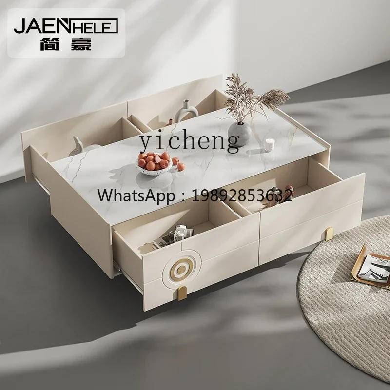 GZ  minimalist coffee table modern light luxury living room solid wood cream wind rectangular rock panel TV cabinet combination