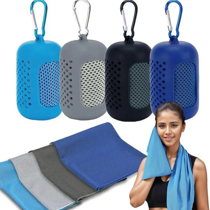 Cooling Towel with Portable Capsule Case Quick Dry Instant Cooling Sports Gym Running Fitness Travel Ice Towel for Men Women