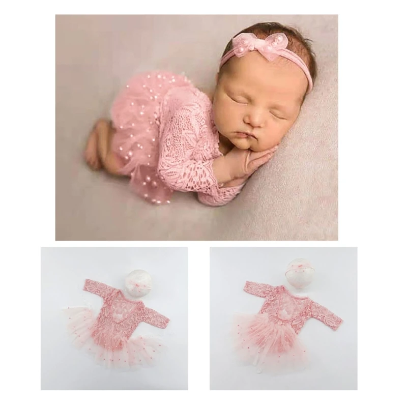 Photo  Props for Baby Girl 0-6M Infant Headdress & Tulle Tutu Jumpsuits Party Dress Photo Clothes Newborn Outfit