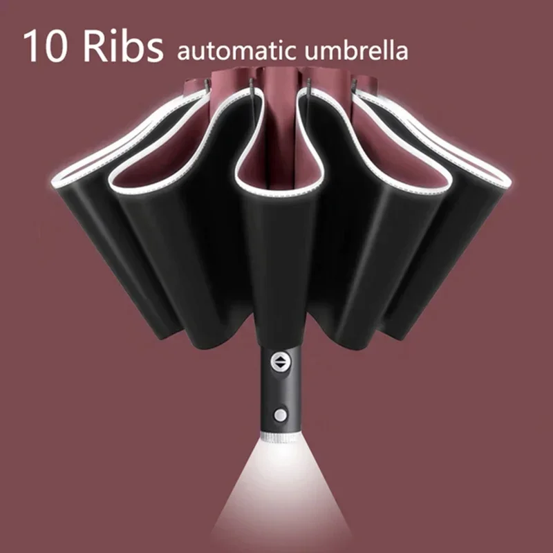 

Reverse Large Fully Automatic Umbrellas Insulation With Parasol Heat For Rain Flashlight Stripe Reflective Sun Umbrella