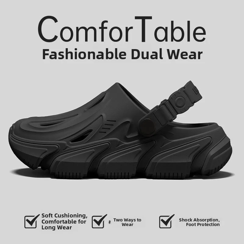 Men's Summer Outdoor Wearable Breathable Driving Two-Way Slip-On Thong Shoes Thick Bottom Anti-Slip Durable Hollow out Sandals