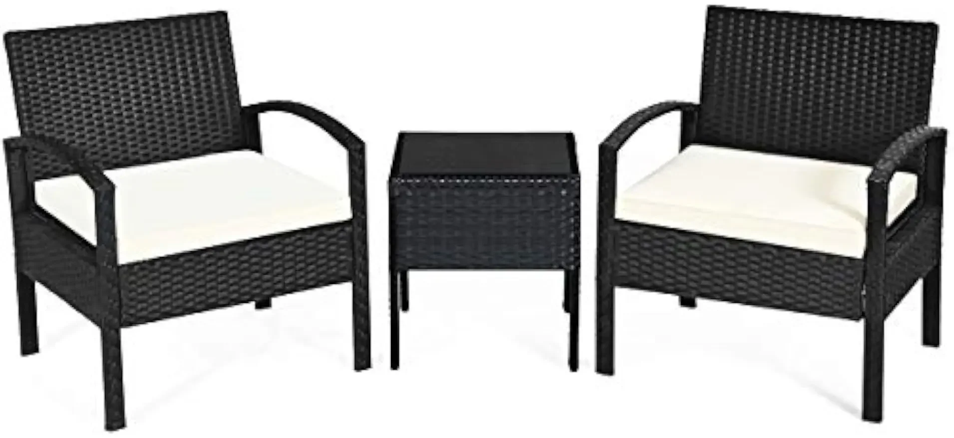 3 Piece Patio Furniture Set with 2 Cushioned Chairs & End Table, 1, Black