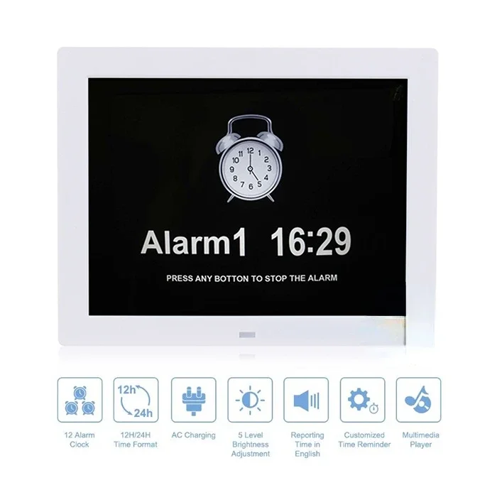 Wall Black Or White 12Inch Thin Weather Station Digital Photo Frame With Alarm Clock And Calendar Jpeg Mp3