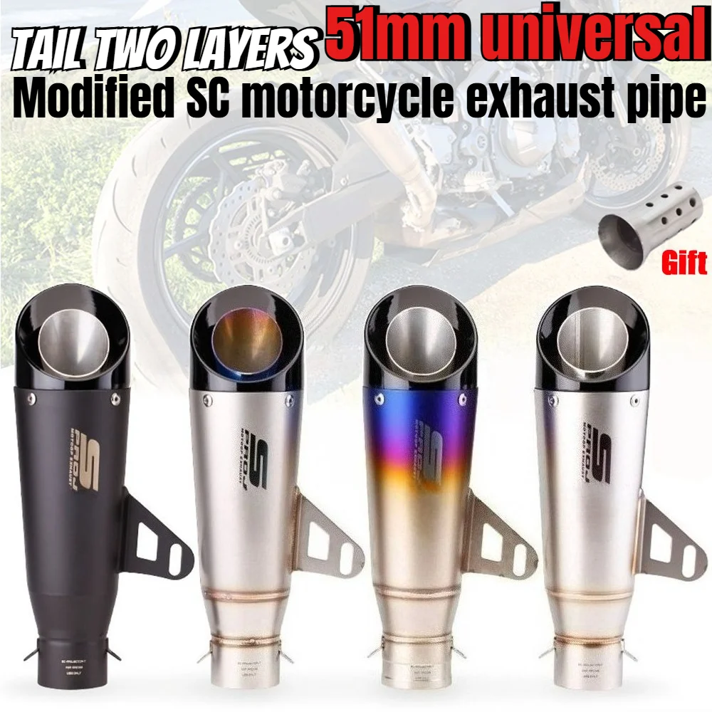 أنبوب كاتم صوت عادم الدراجة النارية SC العالمي مقاس 51 مم، لـ Kawasaki Ninja Z250 Z300 Z400 MT0709 بطبقتين. #1