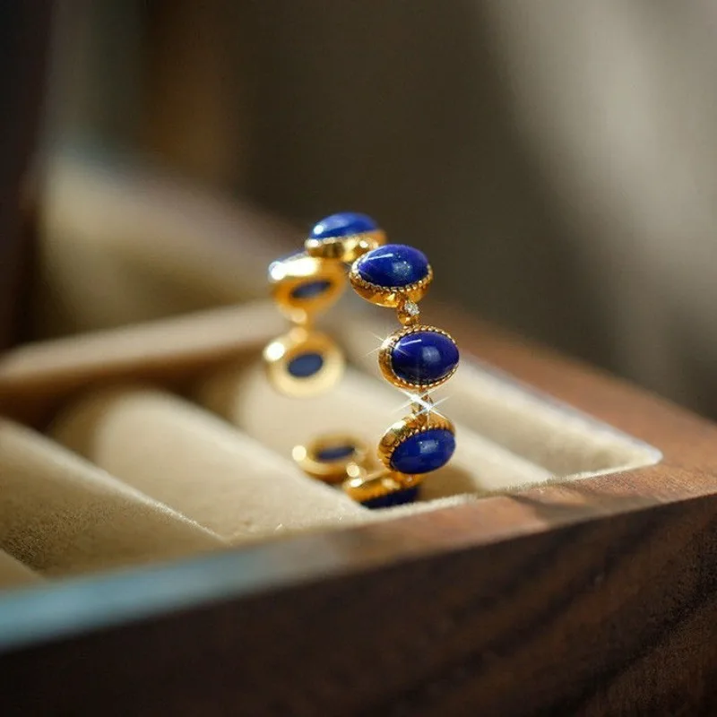 Fashion Lapis Lazuli Crystal Adjustable Ring Women Personalized New Stainless Steel Knuckle Ring Jewelry Accessories Wholesale