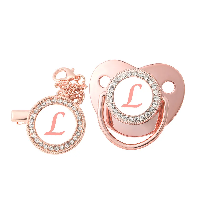 26 Letters Baby Pacifier Clip Rose Gold Bling Pacifiers Holder Silicone Soother Nipple Dummy Baby Shower Gifts