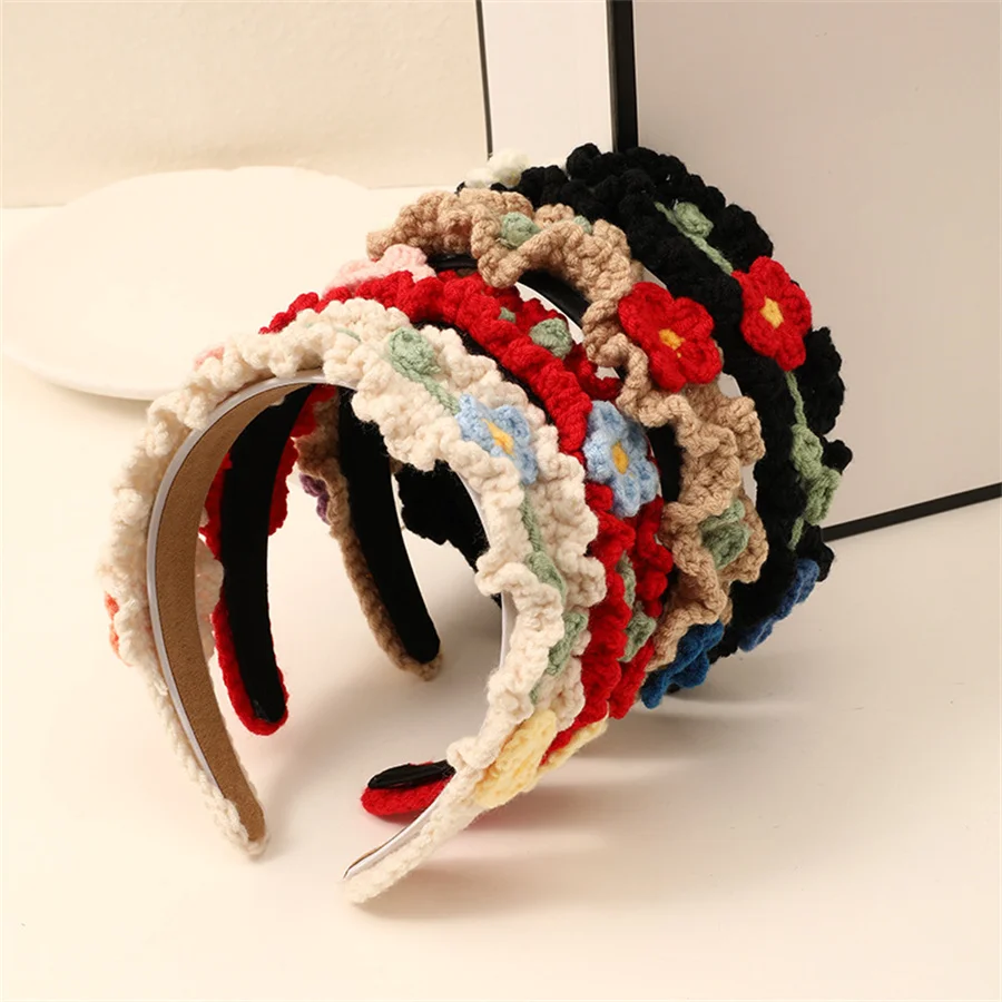 New Fashion children\'s hair accessories hand-knitted wool headband lady cute girl heart flower wide headband hair accessories