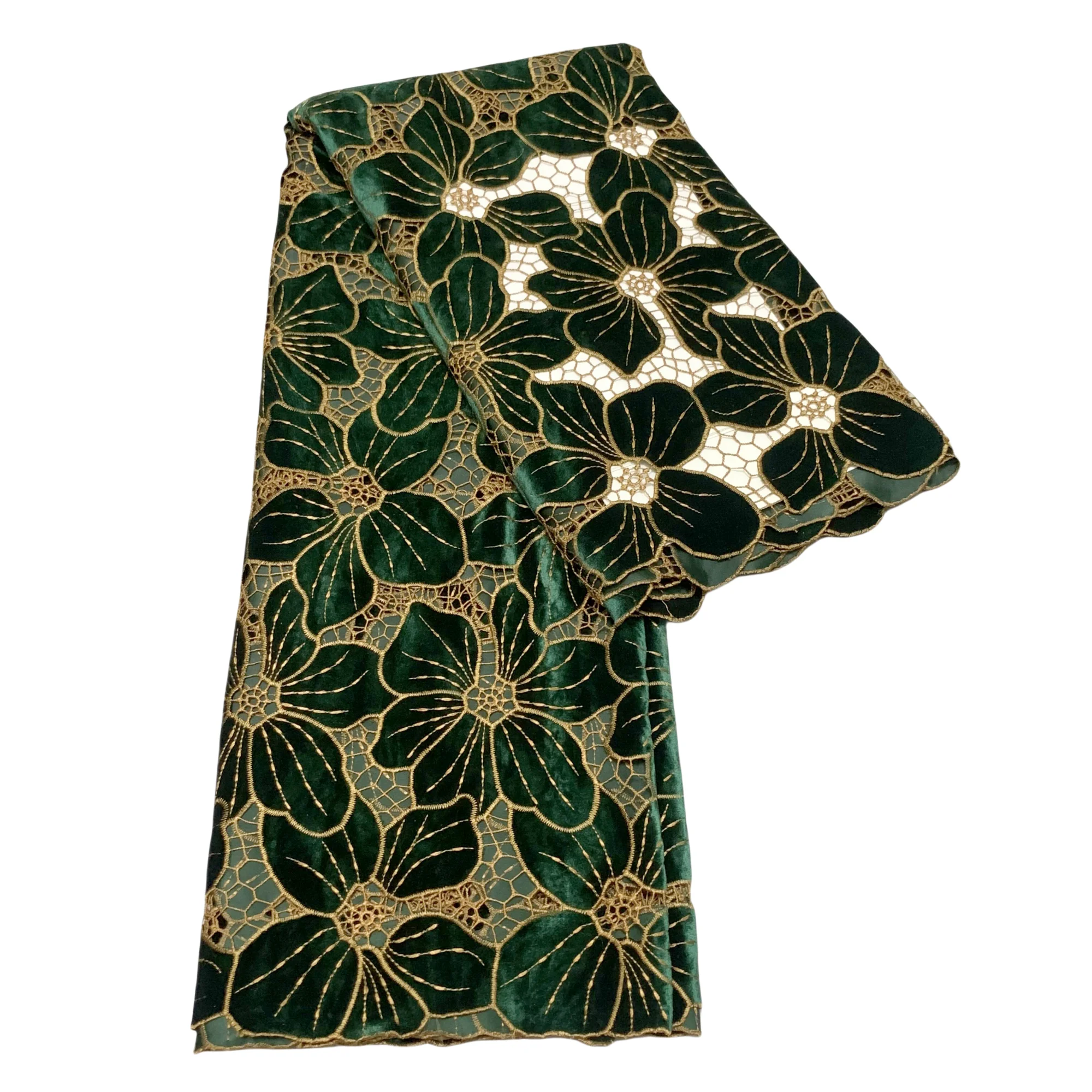 

African Velvet Laser Embroidered Lace Fabric 2025 High Quality Swiss Nigerian Guipure Fabric For Women Party Dress Material