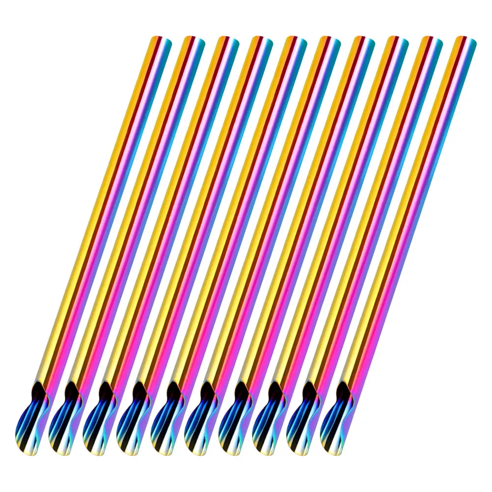 

10pcs Creative Stirring Straw Stainless Steel Smoothie Metal Straws Coffee Stick Ice Cream Reusable Drink Spoon Mixing Straw