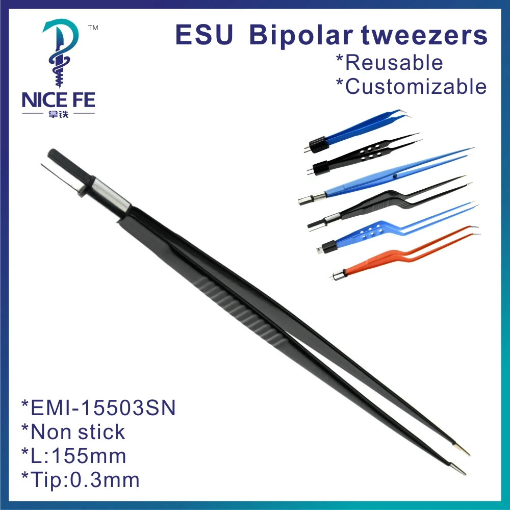 

Bipolar Forceps Tweezers Straight IEC for Electrosurgical unit Non Stick Bipolar Bayonet Clamp L: 15.5 cm ,tip 0.3mm