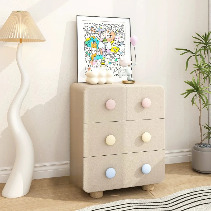 Cute storage cabinet, rounded corner bedside table, colorful large-capacity locker, simple modern bedroom, multi-layer chest