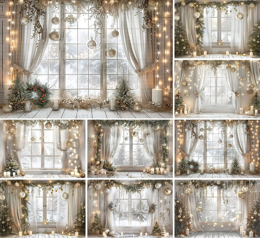 Mehofond Photography Background Winter White Christmas Window Xmas Trees Gifts Kids Family Portrait Decor Backdrop Photo Studio