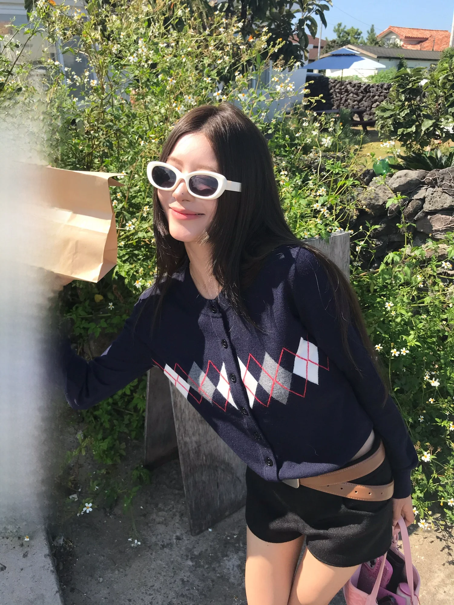 

Briti College Sle Woolen Knitted Cardigan Diamond Pattern Age-Defng Aosphere Denture Big Wang Long Sve round Ne