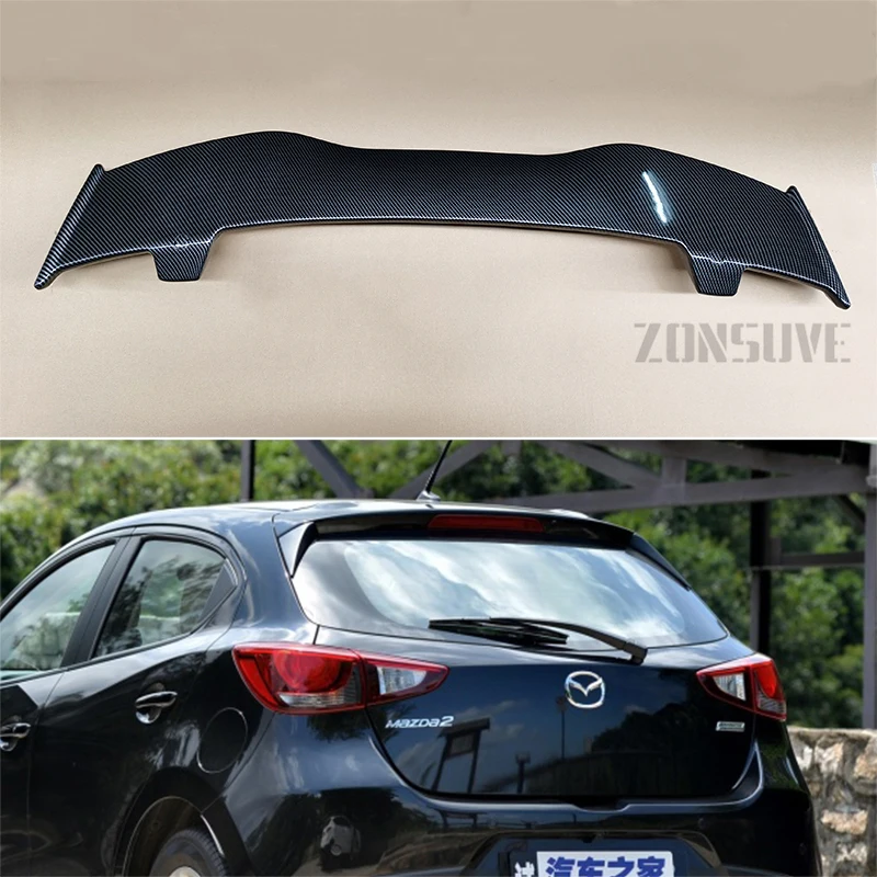 For Mazda 2 2015-2023 Spoiler ABS Plastic Hatchback Roof Rear Wing Body Kit Accessories