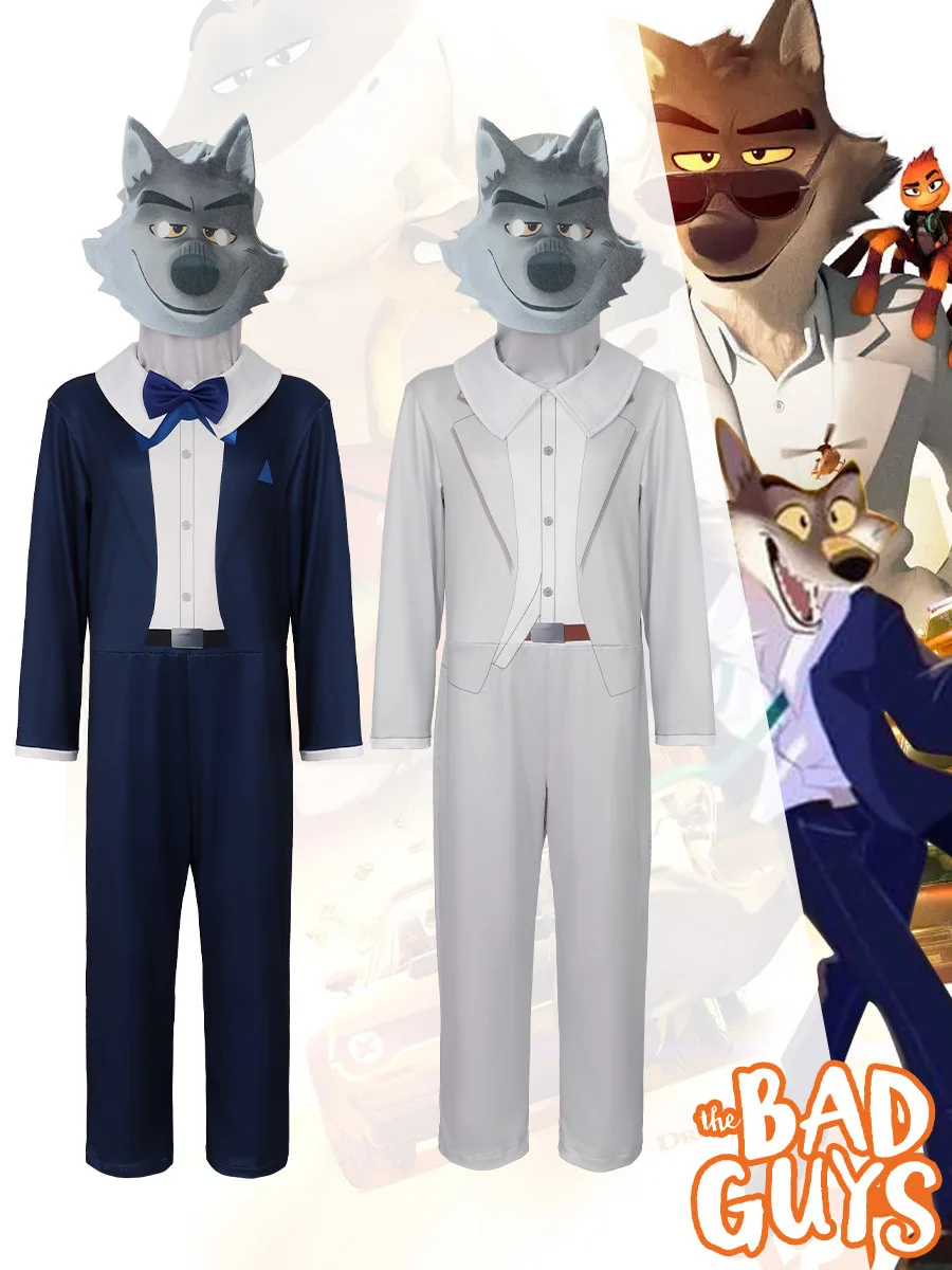 

Hallooween Boys Animal Wolf Cosplay Costumes One-pice Suit Man The Bad Guys Alliance Cosplay Mr. Wolf Dress Up Performance Cloth