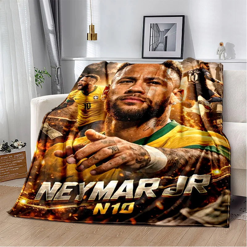 Custom N-Neymar-r Flannel Blanket Soft Warm Lightweight, Personalized Football Star Throw Gift for Soccer Fans Boys Kids Bedroom