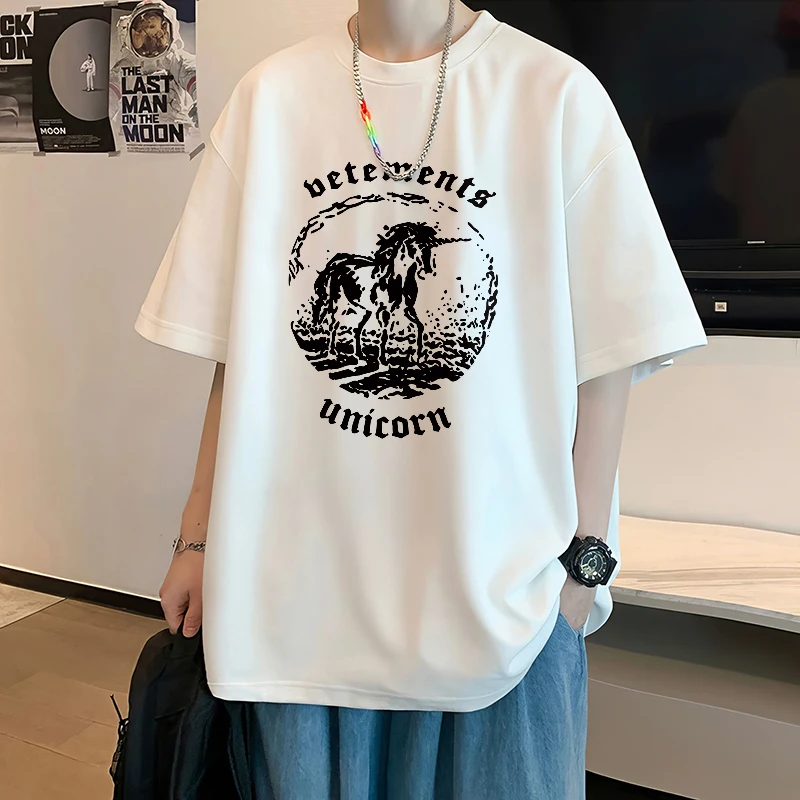 American Retro print T-shirt Men's Women Summer 2025 New Streetwear 100%Cotton short sleeve t-shirt Casual top Y2k Male clothing