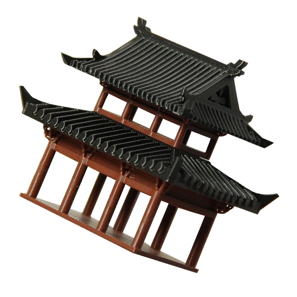 

Micro Landscape Architecture Black Plastic Pavilion Miniature Chinese Decor Small Terrarium Ornament Vintage Garden Accessory