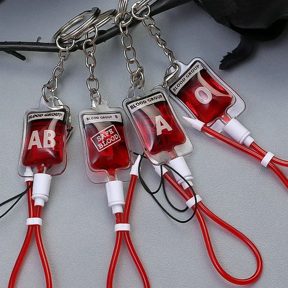 Keyring Type A B O AB Plasma Blood Bag Keychain Bag Charm PVC Blood Bag Pendant Fashion Unique Mobile Phone Straps DIY Accessory