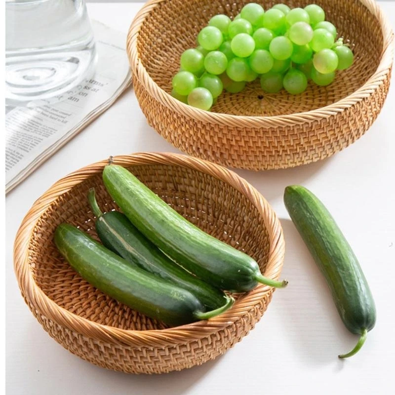 Handmade Living Room Snack Fruit Bowl Vegetable Basket Wicker Picnic Tray Food Bread Dishes Multipurpose Drying high quality view 2