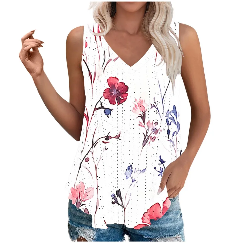 

2026 Casual Camisetas Blusas Sleeveless Top T Shirt Tees Women's T-shirts Simple Style All-match Women's Clothing V-link Fashion