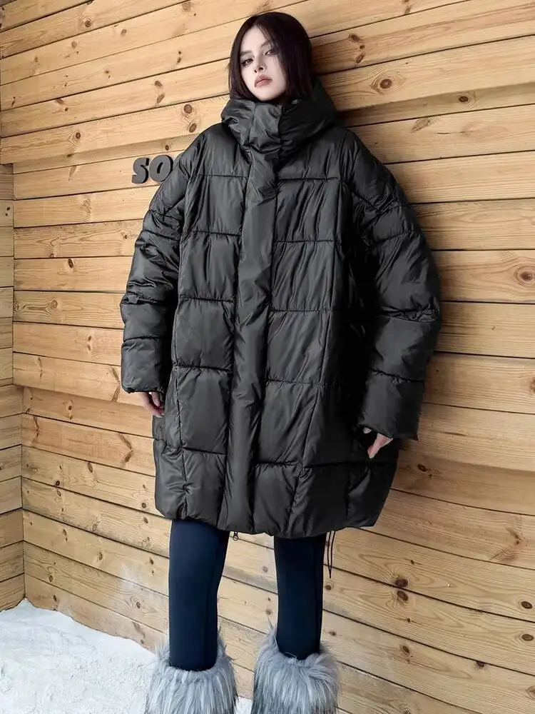 

Black Big Size Warm Pocket Hooded Cotton-padded Coat Long Sleeve Women Parkas Fashion Tide New Autumn Winter