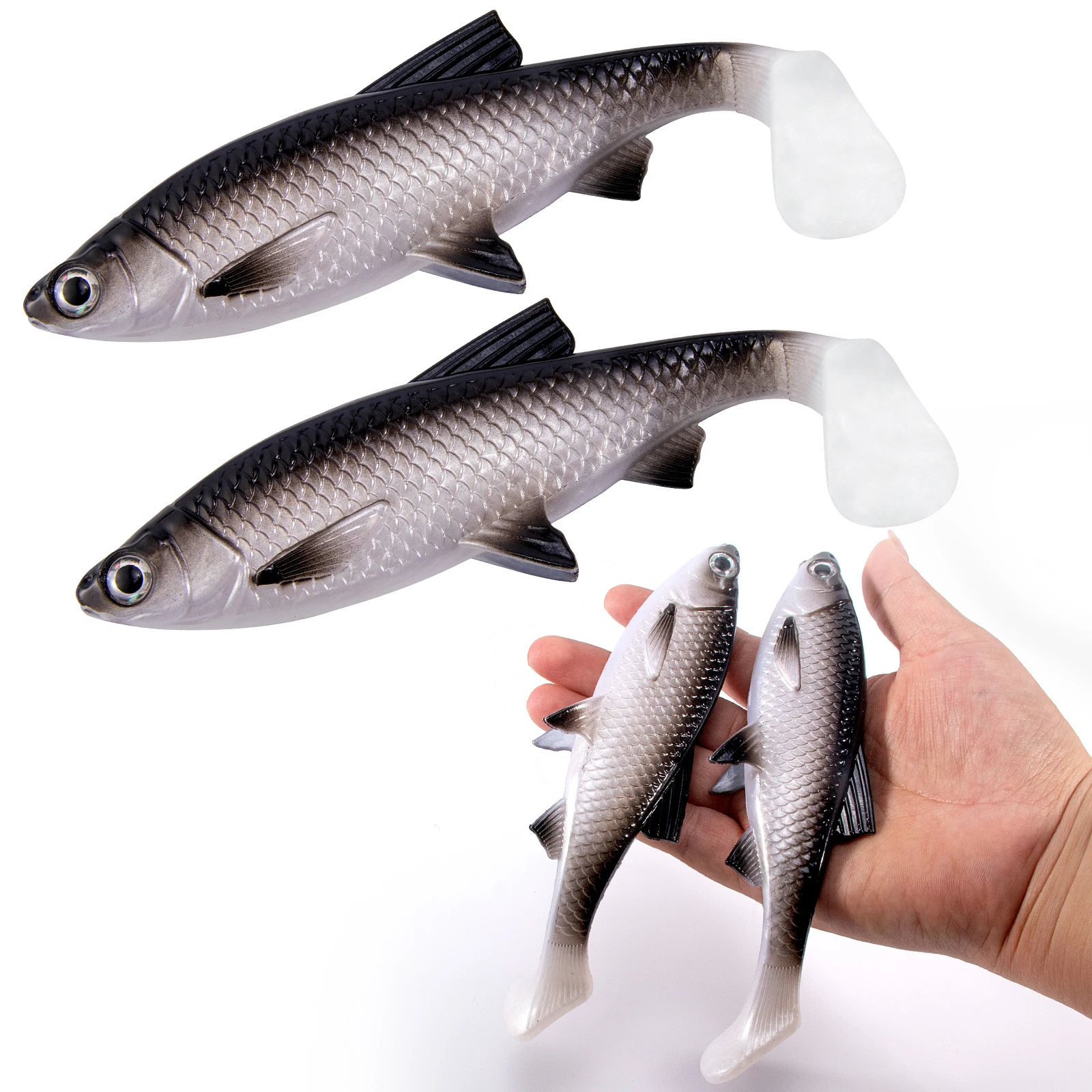 

35g Large Fishing Swimbait Soft Plastic Lure Paddle Tail 3D Eyes Sinking Soft Lure Big Game Fishing Halibut Salmon Pike Tarpon