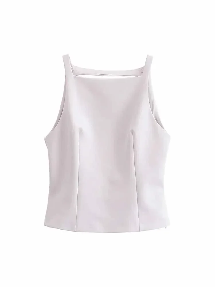 

Женский короткий топ на пуговицах, с квадратным вырезом и открытой спиной