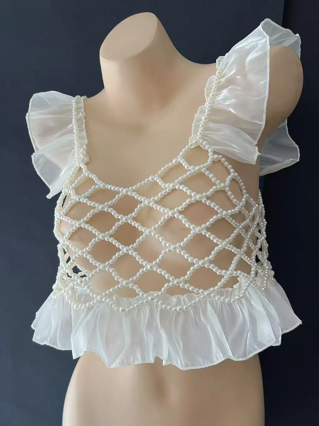 1개 신상 프렌치 레이스 인조 진주 작은 멜빵 일본 및 한국 스타일 여름 소녀 비즈 장식 외부 캐미솔 달콤하고 사랑스러운 스타일