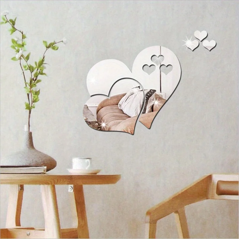 1Pc Mirror Wall Sticker 3D Acrylic Love Heart Crystal DIY Art Home Decor Dropshipping