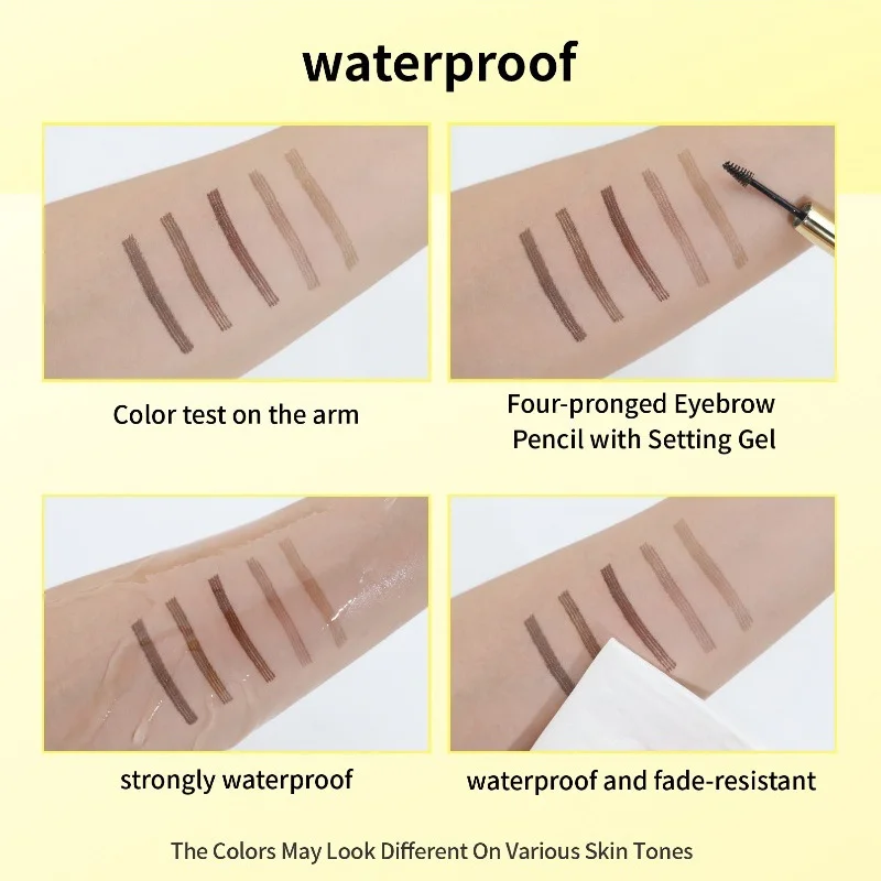 Lápis de sobrancelha de quatro garras 2 em 1, caneta de sobrancelhas com gel de vedação, maquiagem de sobrancelha para sobrancelhas mais cheias de aparência real, brilho de inverno