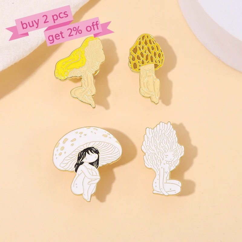 Mushroom Fairy Enamel Pins Custom Cute Brooches Fungus Lapel Badges Plant Girls Funny Jewelry Gift for Kids Friends