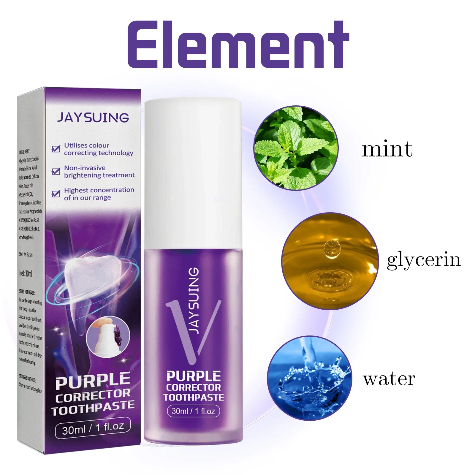 V34 Purple Color Corrector Toothpaste 30ml Instant Smile Brightening Enamel Repair Fresh Breath Whitening Teeth Toothpaste