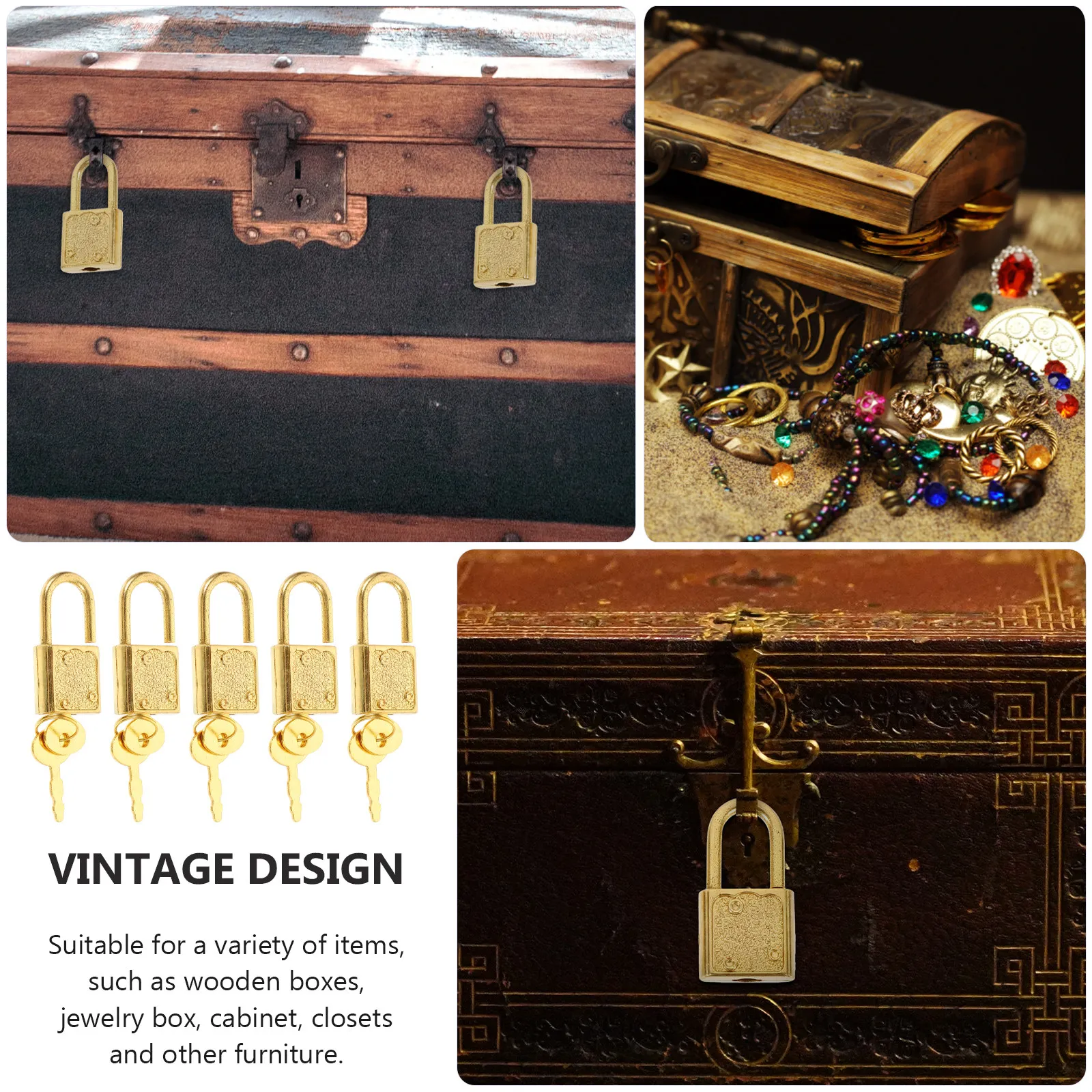 5Sets Style Padlocks Small Locks with Keys Lightweight Plastic Lock for Treasure Chest Jewelry Box Cabinet Wooden Box