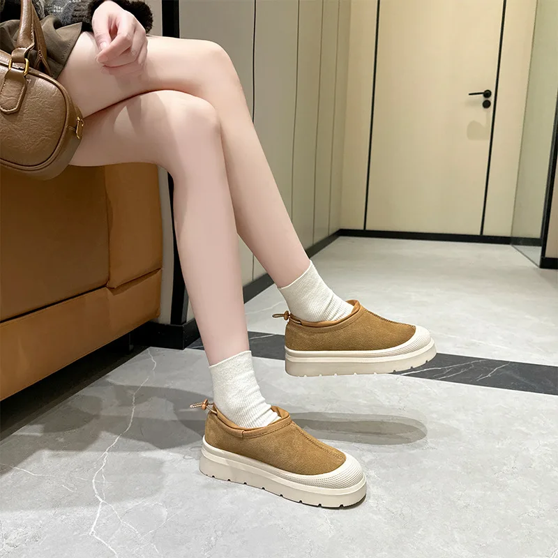 

2025 Autumn/Winter Genuine Leather Snow Boots for Women Drawstring Waterproof Thick Bottom Snow Cotton Women's Casual Shoes