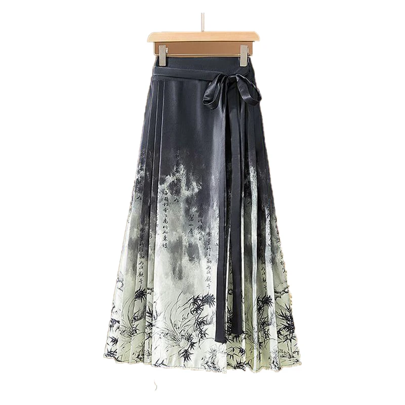 High Waist Black Hanfu Skirt New Chinese Style Small Man  Face Skirt Semi-Body Skirt A-Line Skirt Casual Occasion