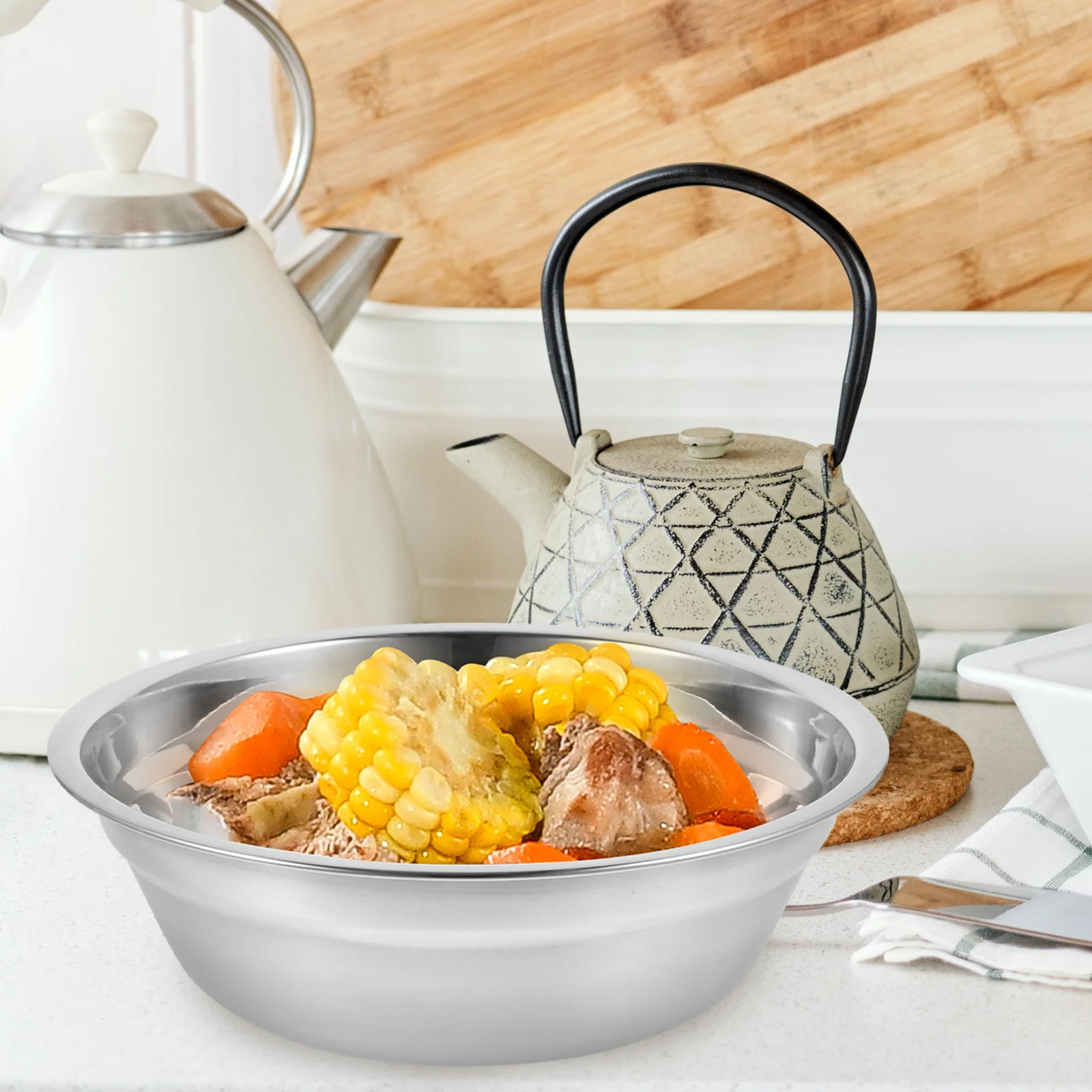 

2 Pcs Bowl Stainless Steel Soup Vegetable Wash Basin Bowls for Kitchen Silver Mixing