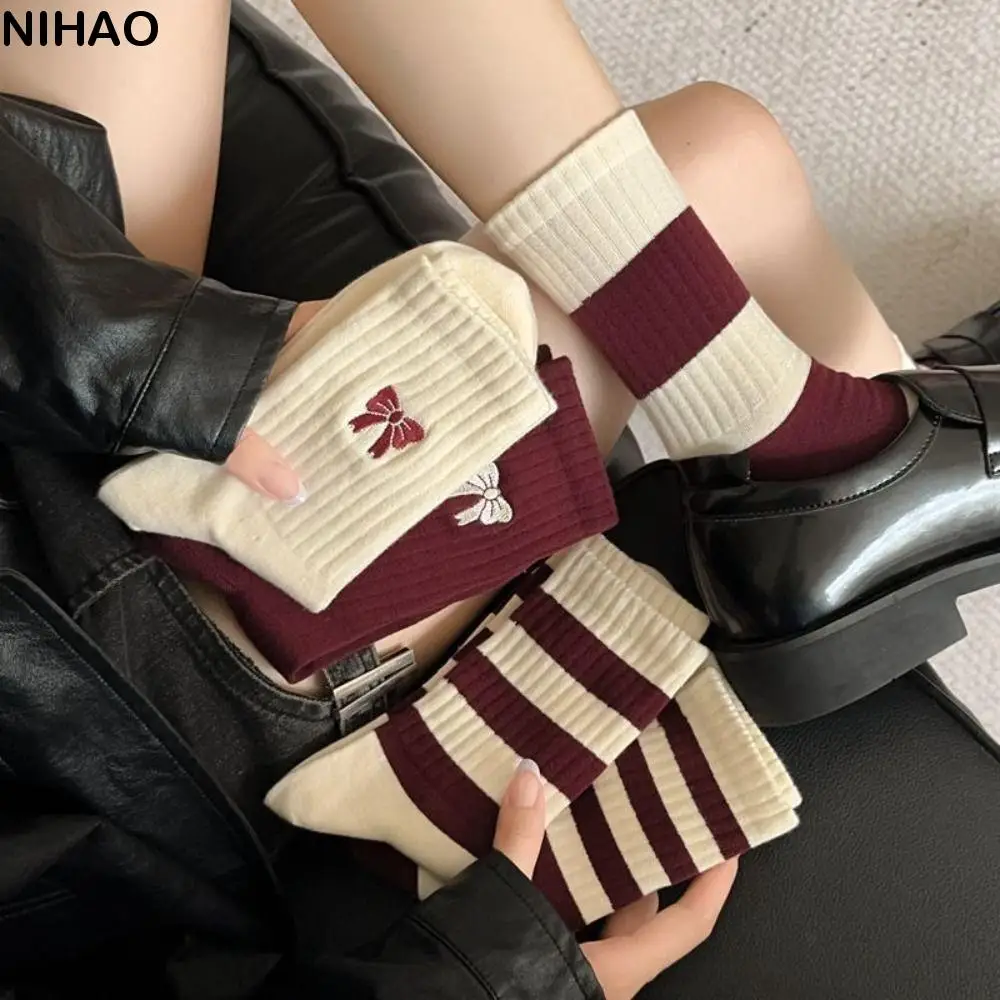 

10Pairs Cute Patchwork Embroidery Bow Socks Breathable Sweet Preppy Style Socks Non-slip Cotton New Year Christmas Socks School