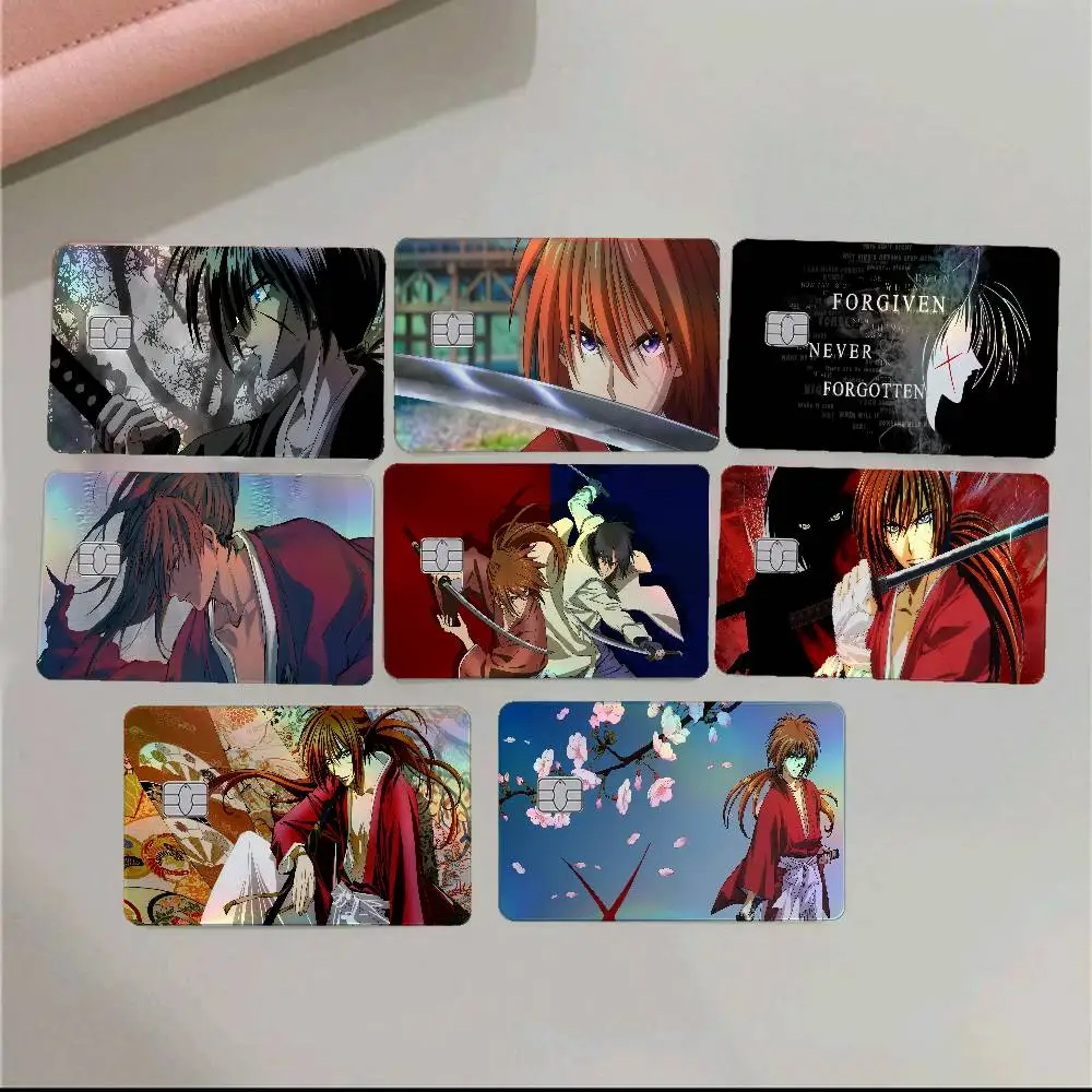 Anime R-Rurouni Kenshin 4Pcs Holographic Laser Card Stickers - Rainbow Shimmer Waterproof Skin For Credit & Bank Cards