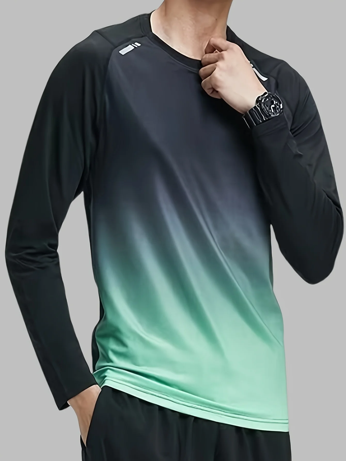 

2025 New style casual long-sleeved, sport top T-shirt for men, ice silk quick-drying top, running and fitness wear