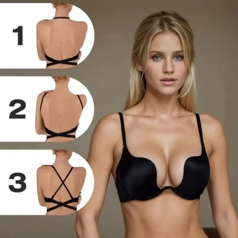 Summer Backless Bras Women Invisible Deep U Lingerie Sexy Crossband Underwear Low Cut Push Up Open back Bra Intimates Female Bra