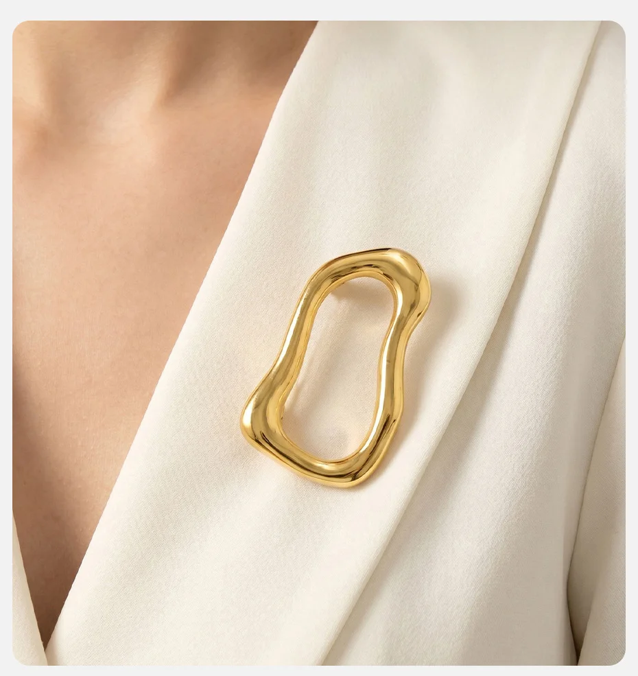 Vnox Minimalistische unregelmäßige Broschen für Damen, vergoldet, silberfarben, geometrische Broschen, trendige Anstecknadeln, Schmuckzubehör – Detail 2