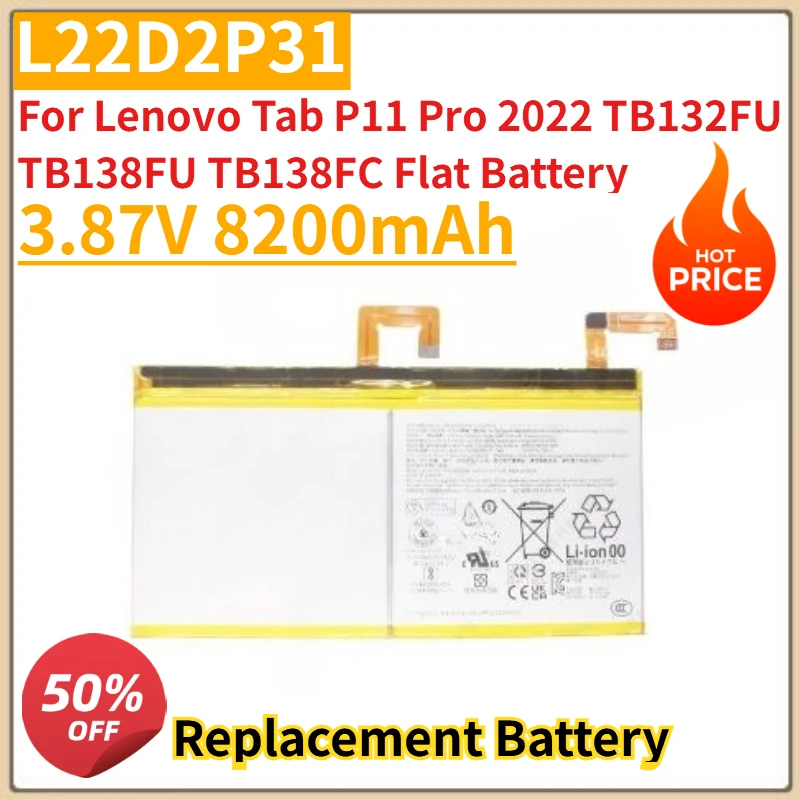 

High Quality New 3.87V 8200mAh L22D2P31 Laptop Battery for Lenovo Tab P11 Pro 2022 TB132FU TB138FU TB138FC Flat Battery