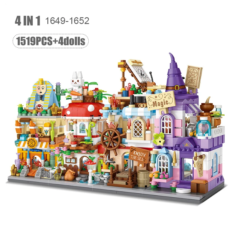 Mini Building Blocks City Street Mushroom House Magic House 3D Castle Assembly Model Decoration Children\'s Educational Toys Gift