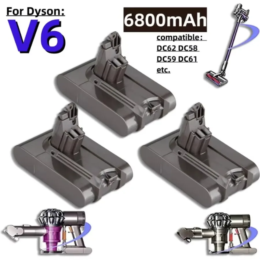 Dyson vacuum cleaner uses V6 battery 21.6 V,12800mAh 21.6 V, 12.8Ah, DC62, DC59 (4,8 Ah, 6,8 Ah, 9,8 Ah, 12,8 AH)