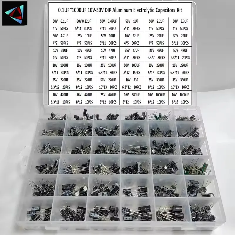 1000Pcs/lot 0.1UF-1000UF 15/24/36Values Aluminum 10-50V Mix Electrolytic Capacitor Assorted Kit And Storage Box
