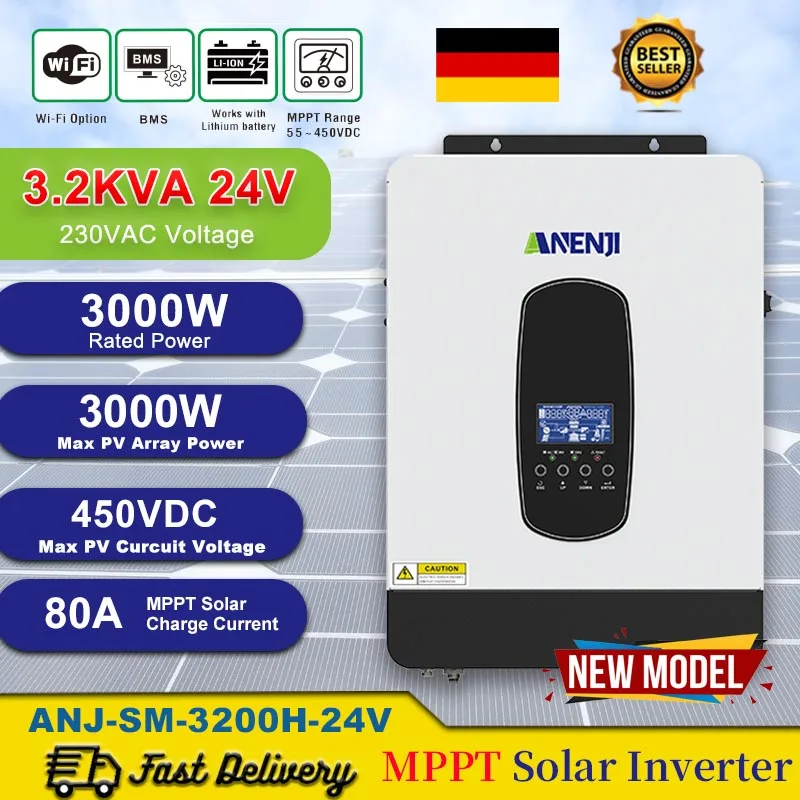 inversor hibrido solar hibrido inversor fotovoltaico de onda senoidal pura pv 450v 80a embutido controlador de carga solar mppt wifi 3kw 24v 230v 01