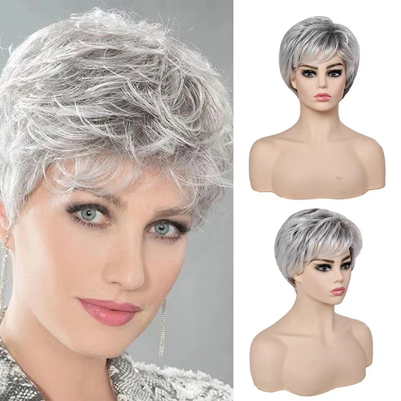 Euramerican Unisex Short Wig Middle-aged and Elderly Cosplay Simulated Hair Button Mesh High-temperature Silk Full Wigs